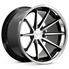 22" Staggered Ferrada Wheels FR4 Black Machined with Chrome Lip Rims