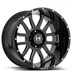 22" Hostile Wheels H107 Gauntlet Gloss Black with Milled Accents Off-Road Rims 