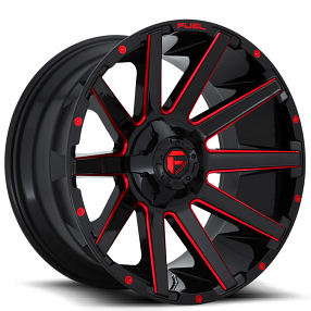 22" Fuel Wheels D643 Contra Gloss Black with Red Milled Off-Road Rims
