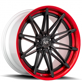 20" Staggered Noir Elite Wheels NR108 Matte Black Center with Red Lip Rims