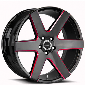 22" Strada Wheels Coda Gloss Black Milled Edge Red Rims 