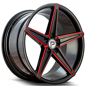 20" Pinnacle Wheels P202 Supreme Gloss Black Red Milled Rims