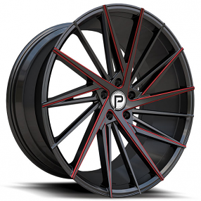 20" Pinnacle Wheels P208 Snazzy Gloss Black with Red Milled Rims