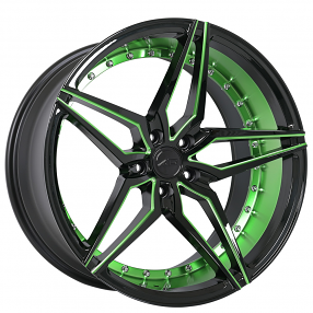 20" Staggered AC Wheels AC01 Gloss Black with Candy Green Inner Extreme Concave Rims