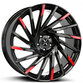 22" Xcess Wheels X02 Gloss Black with Red Tips Rims 