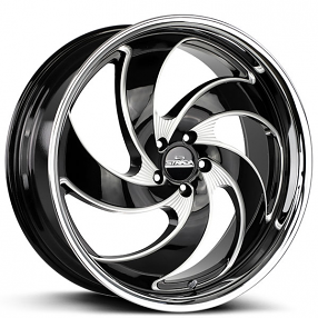 22" Staggered Strada Wheels Retro 5 Gloss Black Milled with SS Lip Rims