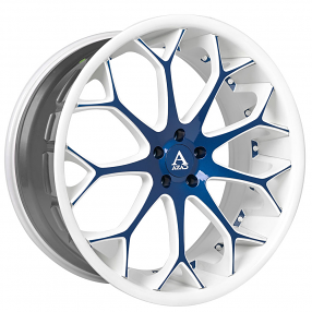 24" Staggered Azad Wheels AZ99 Custom White with Deep Blue Face Accents Polaris Slingshot / 3-Wheeler Rims 