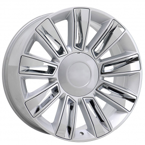 22" Cadillac Escalade Platinum Wheels BHY Hyper Silver with Chrome Inserts OEM Replica Rims 
