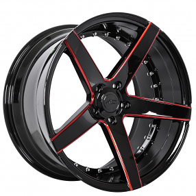 20" Staggered AC Wheels AC02 Gloss Black with Red Milled Extreme Concave Rims