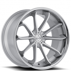 22" Staggered Blaque Diamond Wheels BD-23 Silver with Chrome SS Lip Rims