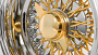 14x7" LA Wire Wheels Reverse 72-Spoke Cross Lace Chrome with American Gold Triple Plating Spokes and Knock-Off Rims