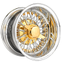 14x7" LA Wire Wheels Reverse Gold/Chrome 72-Spoke Cross Lace American Gold Plating with Chrome Rims