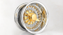 14x7" LA Wire Wheels Reverse Gold/Chrome 72-Spoke Cross Lace American Gold Plating with Chrome Rims