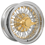 15x7" LA Wire Wheels Standard 72-Spoke Cross Lace American Gold Plating with Chrome Rims