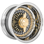 14x6" LA Wire Wheels Reverse 100-Spoke Straight Lace Black Spokes with Gold Accents and Chrome Lip Rims 