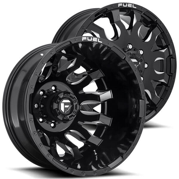 20" Fuel Wheels D673 Blitz Dually Gloss Black Milled Off-Road Rims #FL253-1