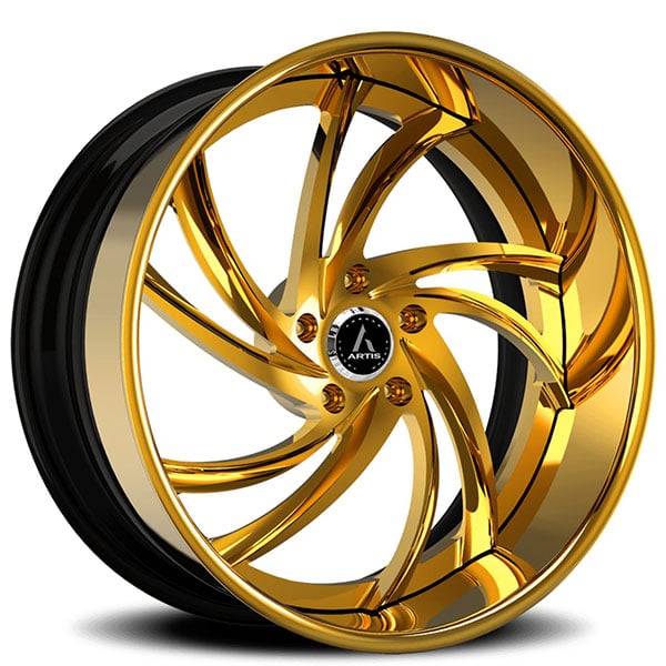 21" Staggered Artis Wheels Twister Gold Rims ATF0326