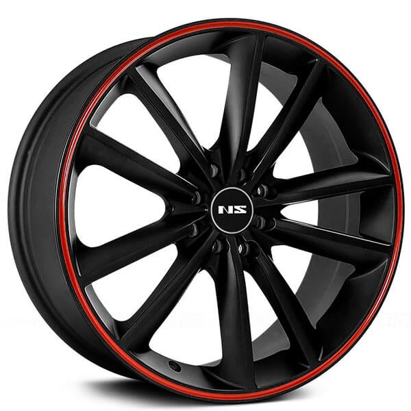 18" NS Wheels NS9012 Matte Black with Red Stripe Rims #NS080-2