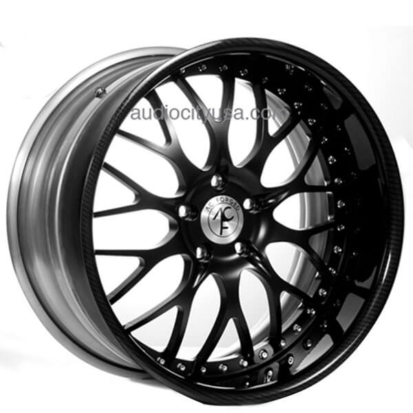 19" AC Forged Wheels AC313 Matte Black Face with Carbon Fiber Lip Three Piece Rims
