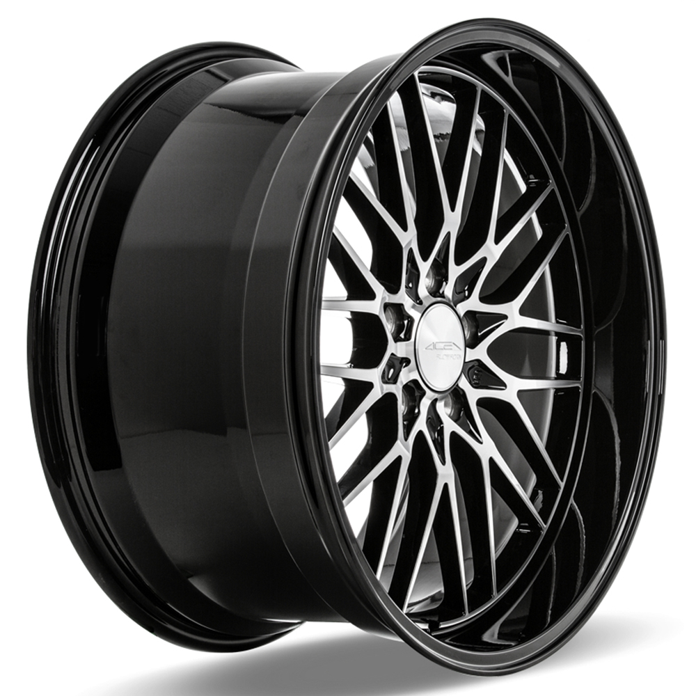 Staggered Ace Alloy Wheels Aff Gloss Black With Machined Face And Black Lip Flow Formed