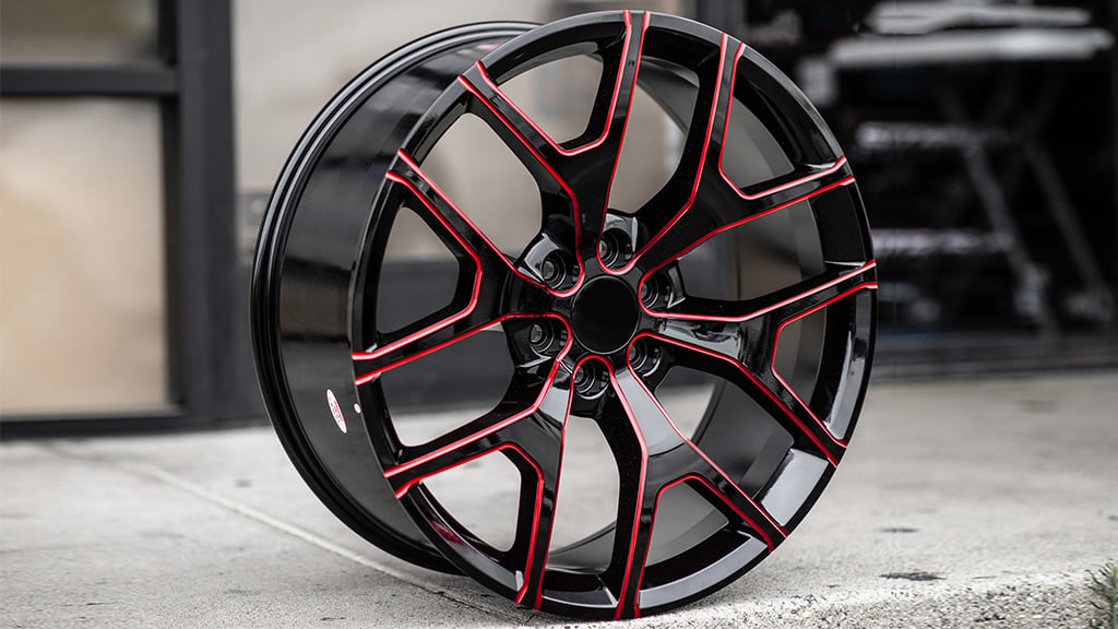 22" GMC Sierra Wheels 288 Gloss Black with Red Accents OEM Replica Rims #VC044-1