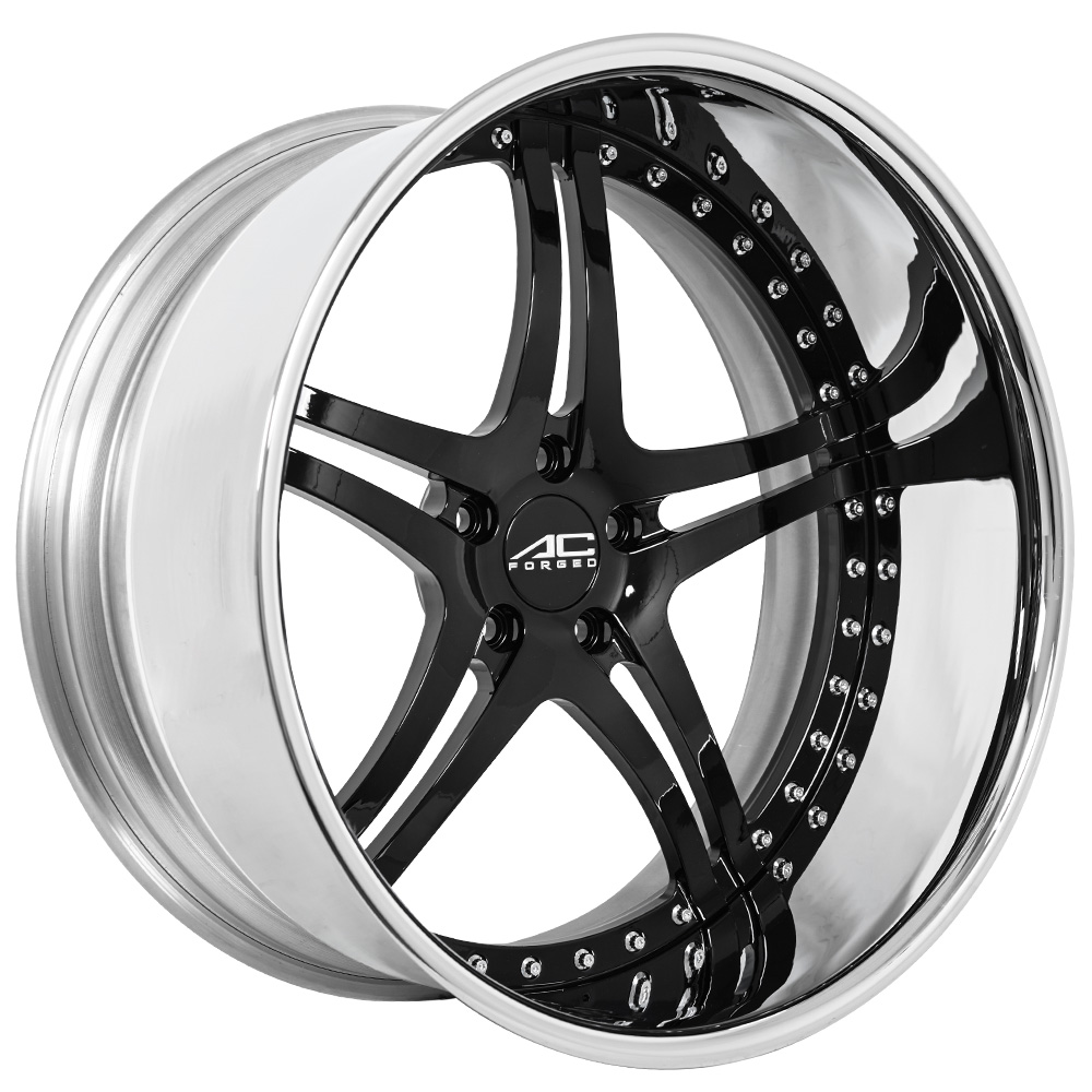 24" AC Forged Wheels ACF702 Gloss Black with Chrome Lip Three Piece Rims