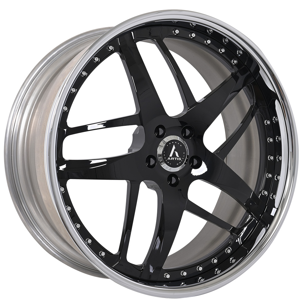 26" Artis Forged Wheels Bavaria Gloss Black Face with Chrome Lip Rims