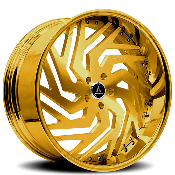 26" Artis Forged Wheels Cicero Brushed Gold Face with Gold over Chrome Lip Rims