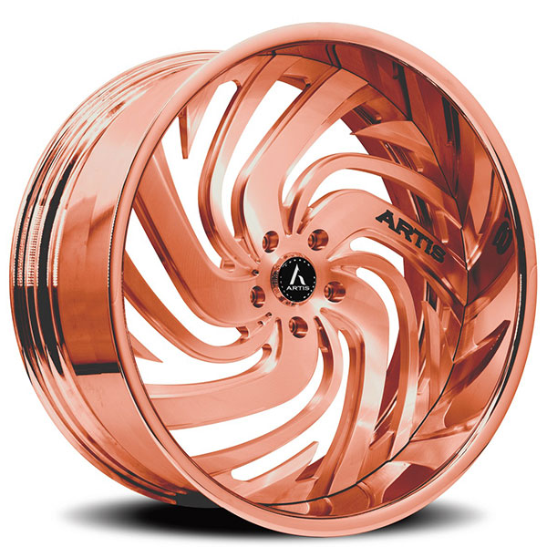 24" Artis Forged Wheels Fillmore Brushed Rose Gold Face with Rose Gold over Chrome Lip Rims