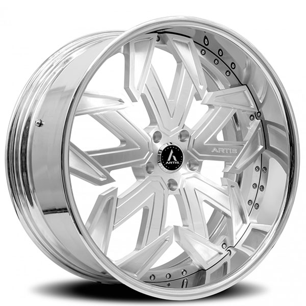 24" Artis Forged Wheels Lafayette Brushed Silver Face with Chrome Lip Rims