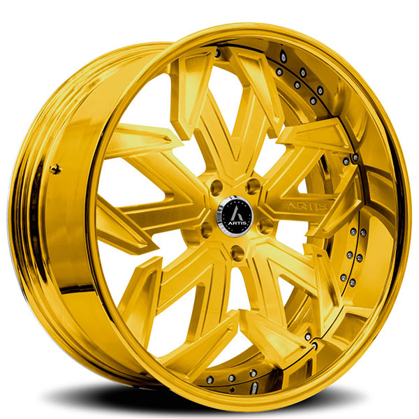26" Artis Forged Wheels Lafayette Brushed Gold Face with Gold over Chrome Lip Rims