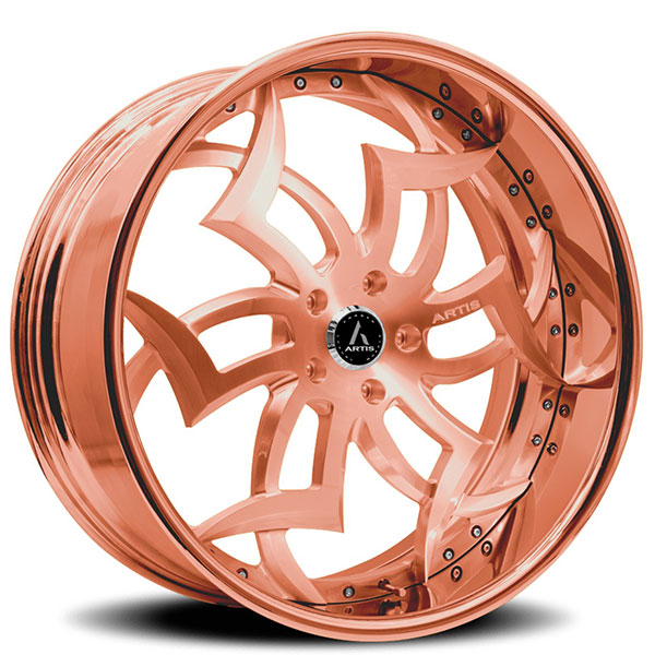 26" Artis Forged Wheels Medusa Brushed Rose Gold Face with Rose Gold over Chrome Lip Rims