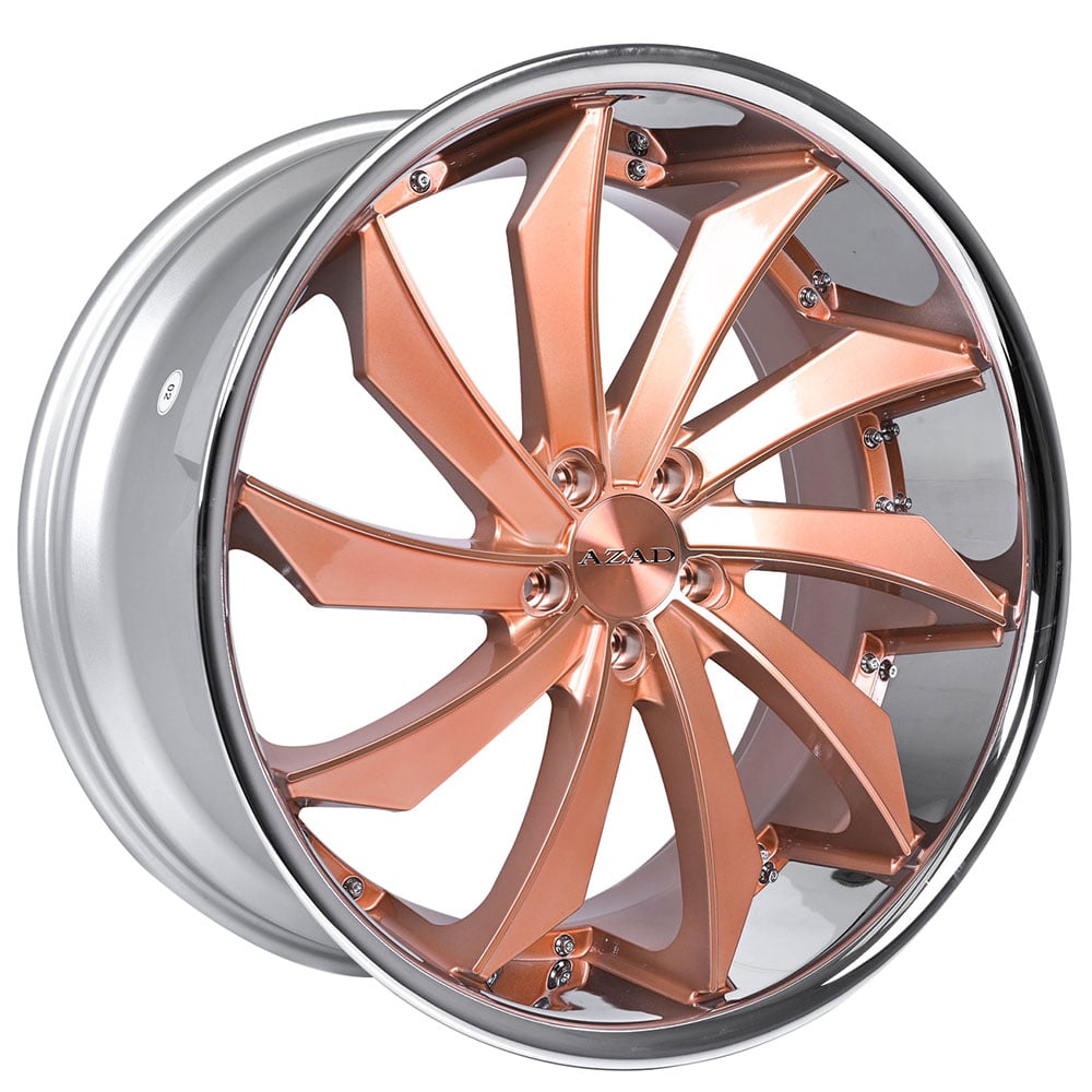 22" Staggered Azad Wheels AZ911 Custom Rose Gold Face with Chrome SS Lip True Directional Rims