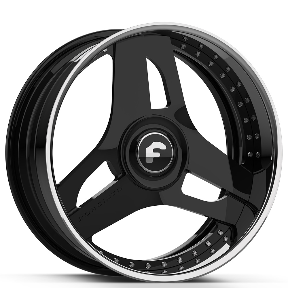 24" Forgiato Wheels 713-2 Gloss Black with Chrome Lip XL Floating Caps Forged Rims 