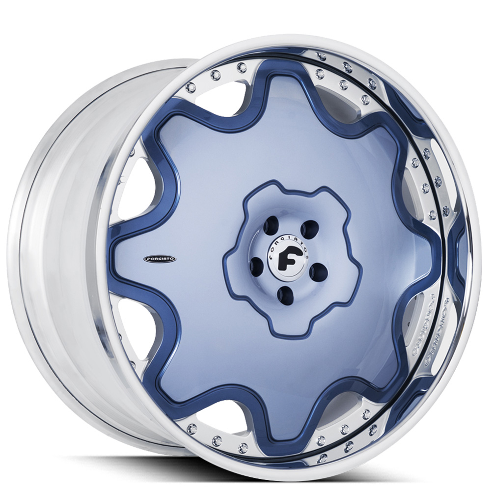 21" Forgiato Wheels Fiore Chrome with Double Blue Tinted Face Forged Rims 