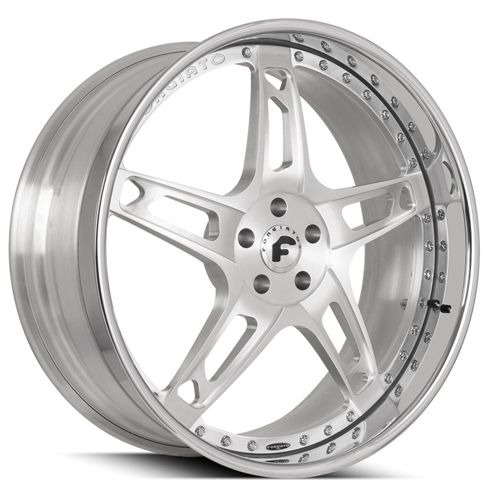 24" Forgiato Wheels Affilato Brushed Silver with Chrome Lip Forged Rims