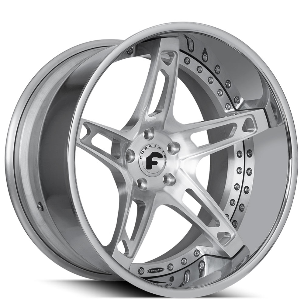 24" Forgiato Wheels Affilato-ECL Brushed Silver with Chrome Lip Forged Rims