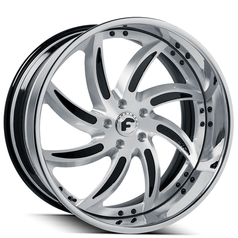 19" Forgiato Wheels Azioni 2-Tone Brushed Silver and Black with Chrome Lip Forged Rims 