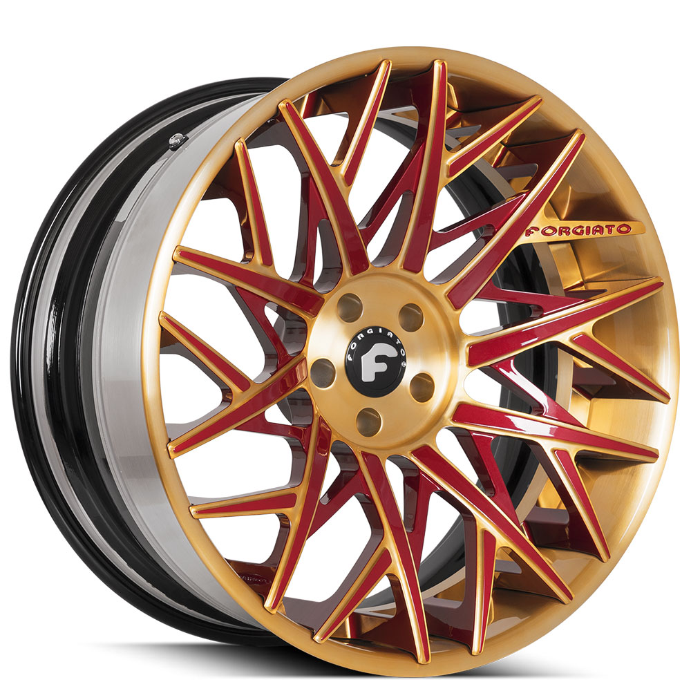 24" Forgiato Wheels Blocco-ECL 2-Tone Brushed Gold over High Polished with Red Accents Forged Rims