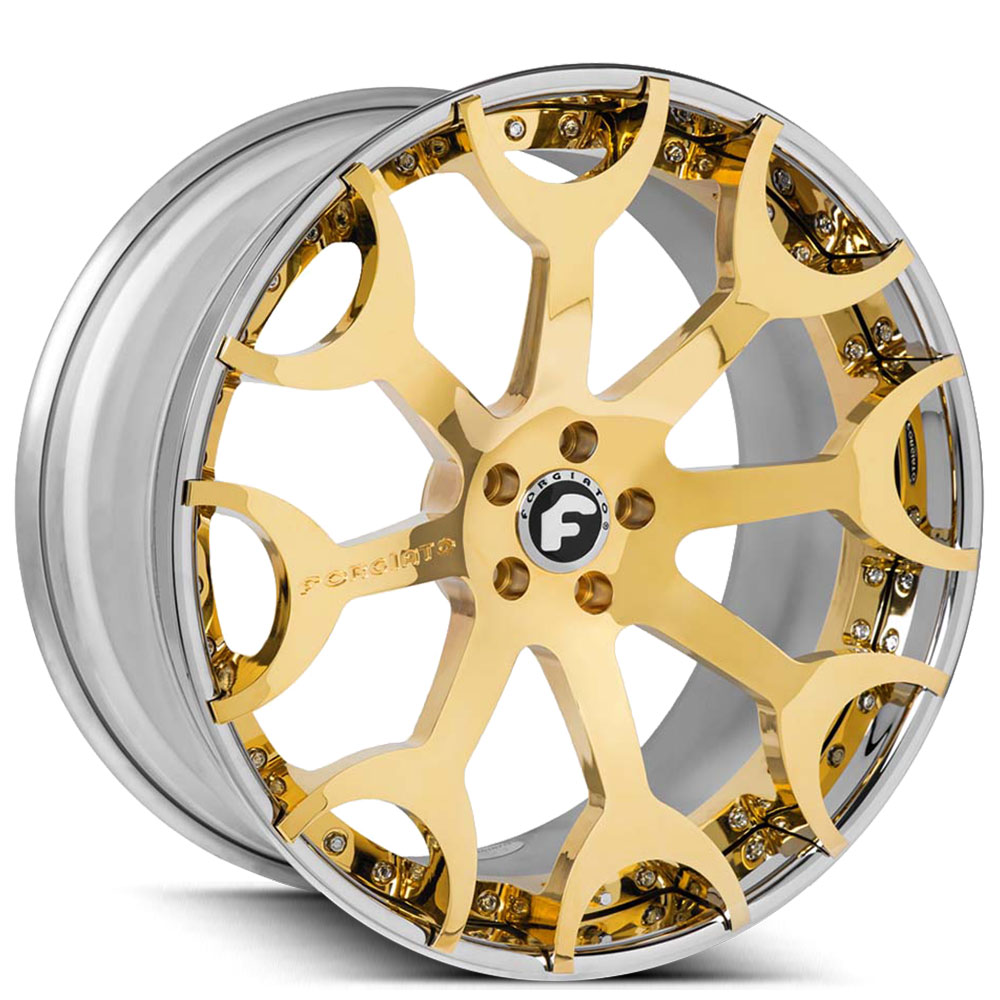 22" Forgiato Wheels Capolavaro-ECL Gold over Chrome with Chrome Lip Forged Rims 