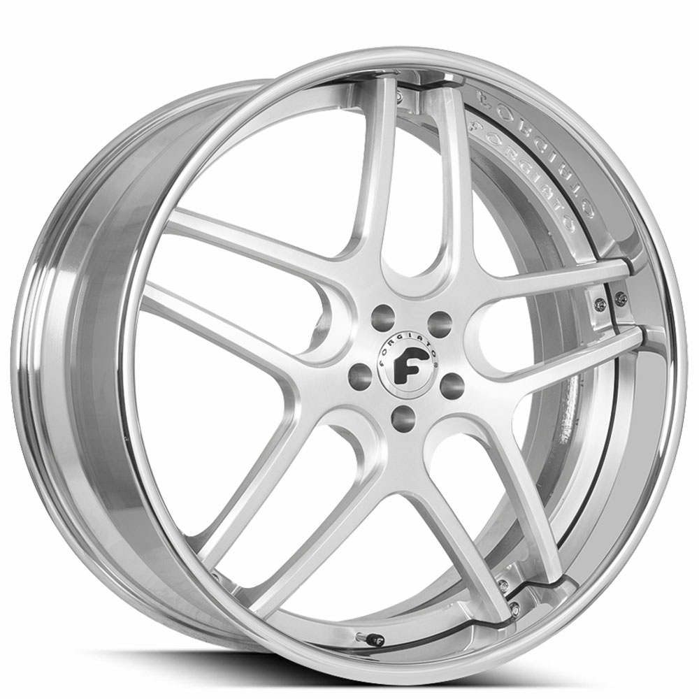21" Forgiato Wheels Dieci-C Brushed Silver with Chrome Lip Forged Rims