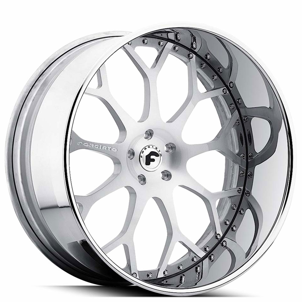21" Forgiato Wheels Drea Brushed Silver with Chrome Lip Forged Rims