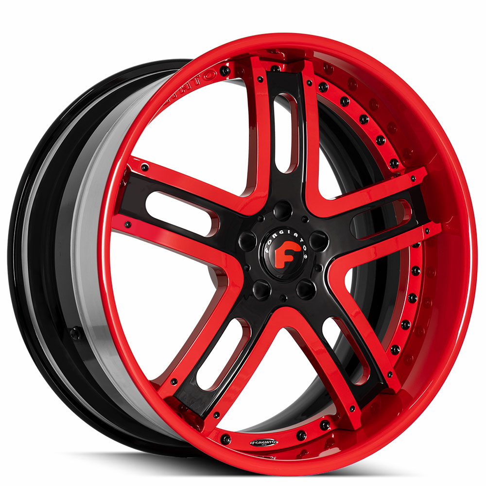 24" Forgiato Wheels Estremo 2-Tone Gloss Black with Red Accents Forged Rims 