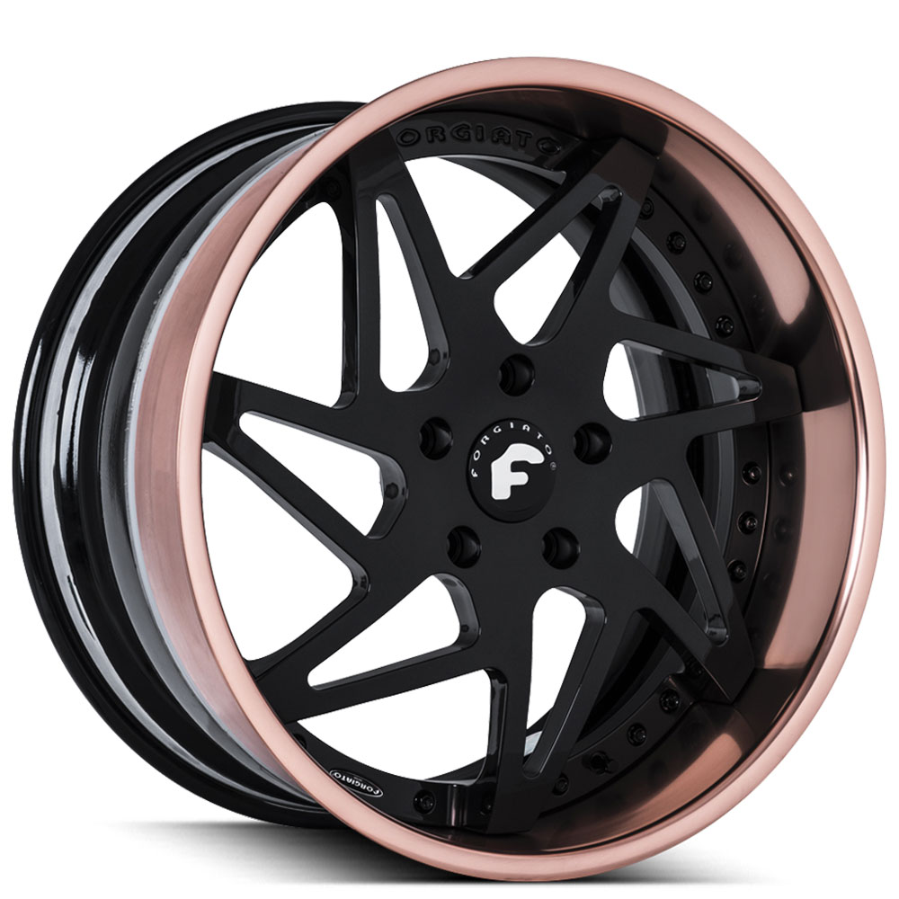 22" Forgiato Wheels Finestro Gloss Black with Rose Gold over Chrome Lip Forged Rims 
