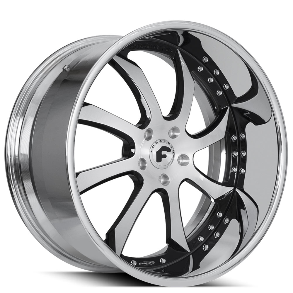 19" Forgiato Wheels Fondare Black Machined Face with Chrome Lip Forged Rims 