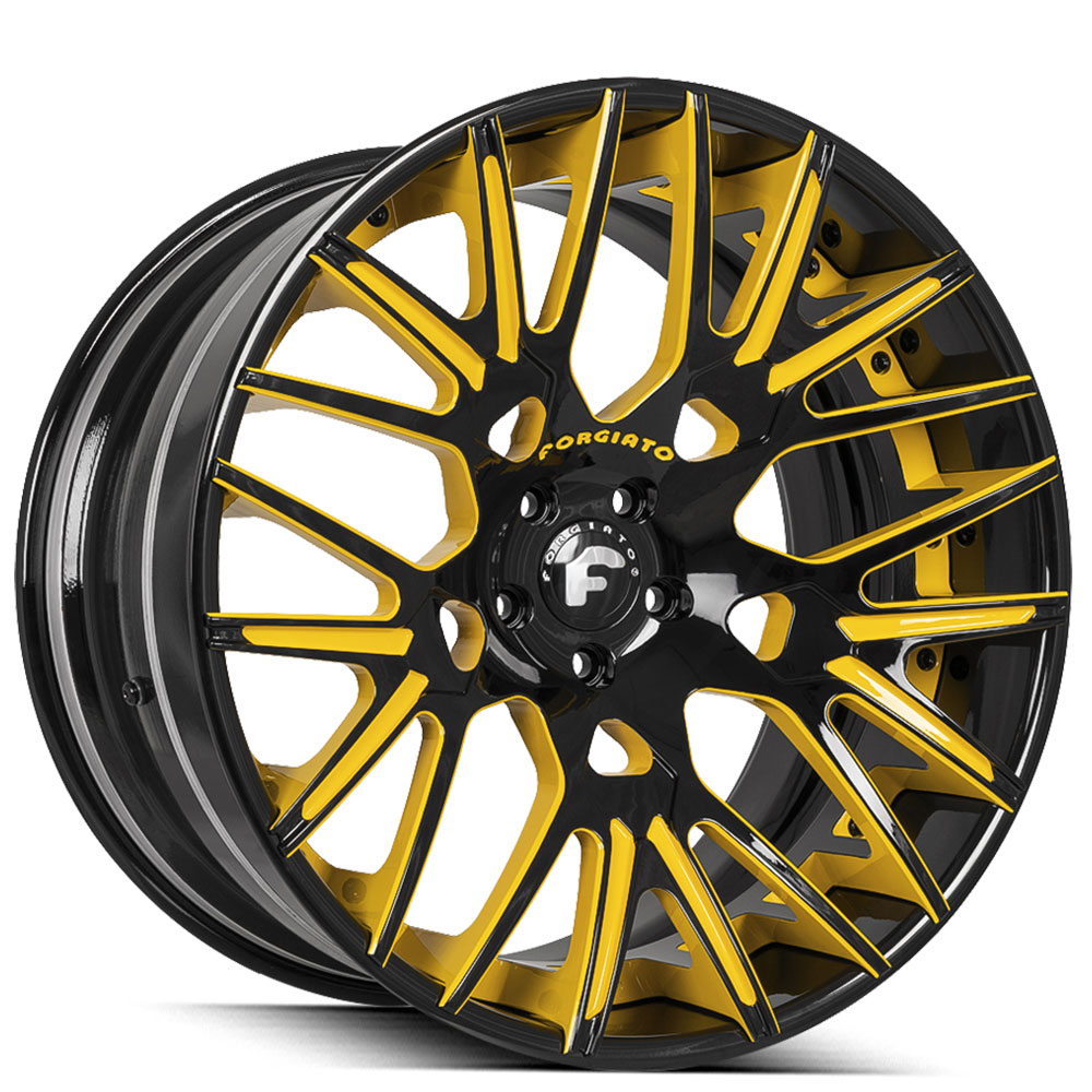 22" Forgiato Wheels Fratello-ECL 2-Tone Gloss Black with Yellow Accents Forged Rims 