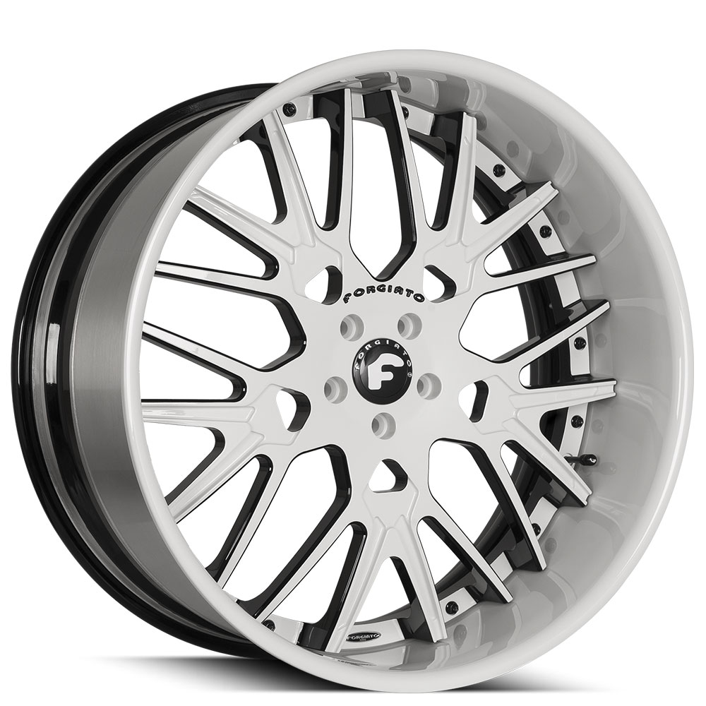 19" Forgiato Wheels Fratello 2-Tone Gloss White Face with Black Window and White Lip Forged Rims 
