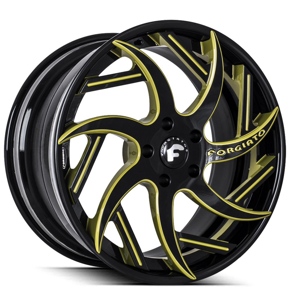 21" Forgiato Wheels Girare-ECL Gloss Black with Neon Yellow Accents Forged Rims 