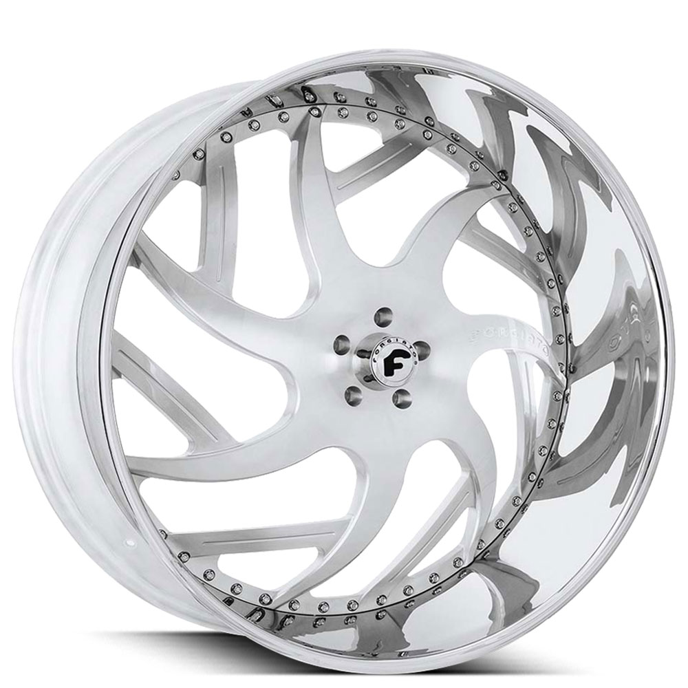 21" Forgiato Wheels Girare Brushed Silver with Chrome Lip Forged Rims
