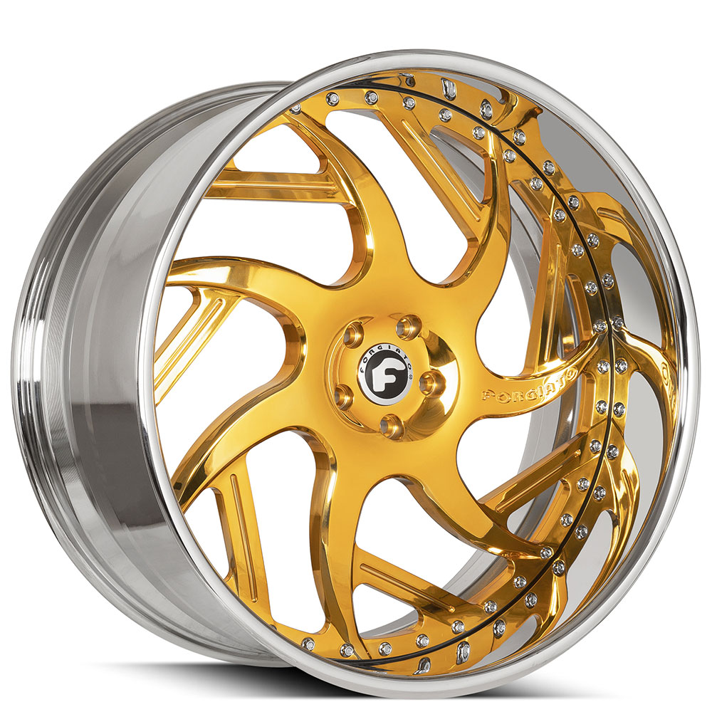 21" Forgiato Wheels Girare Gold over Chrome with Chrome Lip Forged Rims 